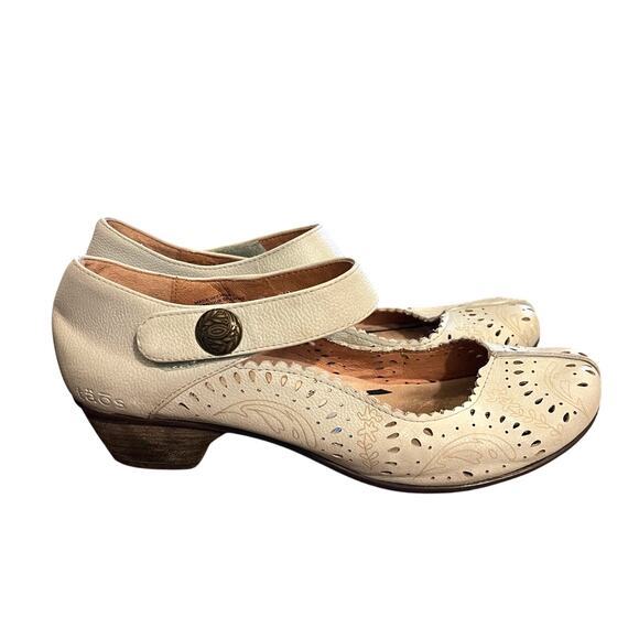 Taos Womens 8 Tango Lasercut Leather Maryjanes Floral Low Heel Round Toe Gray - Picture 1 of 8